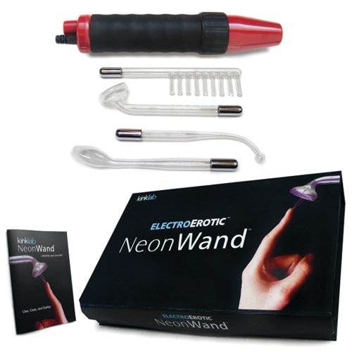 Neon Wand Electrosex Kit - Red and Black Handle Red Electrode KL-933R