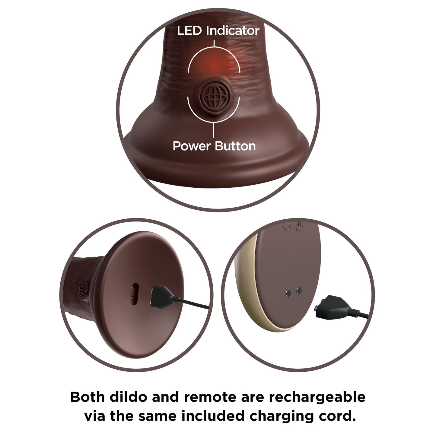 King Cock Elite 7 Inch Vibrating Silicone Dual Silicone Dual Density Cock With Remote - Brown PD5777-29