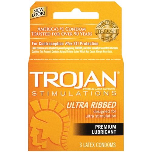 Trojan Stimulations Ultra Ribbed Lubricated Condoms - 3 Pack TJ94050